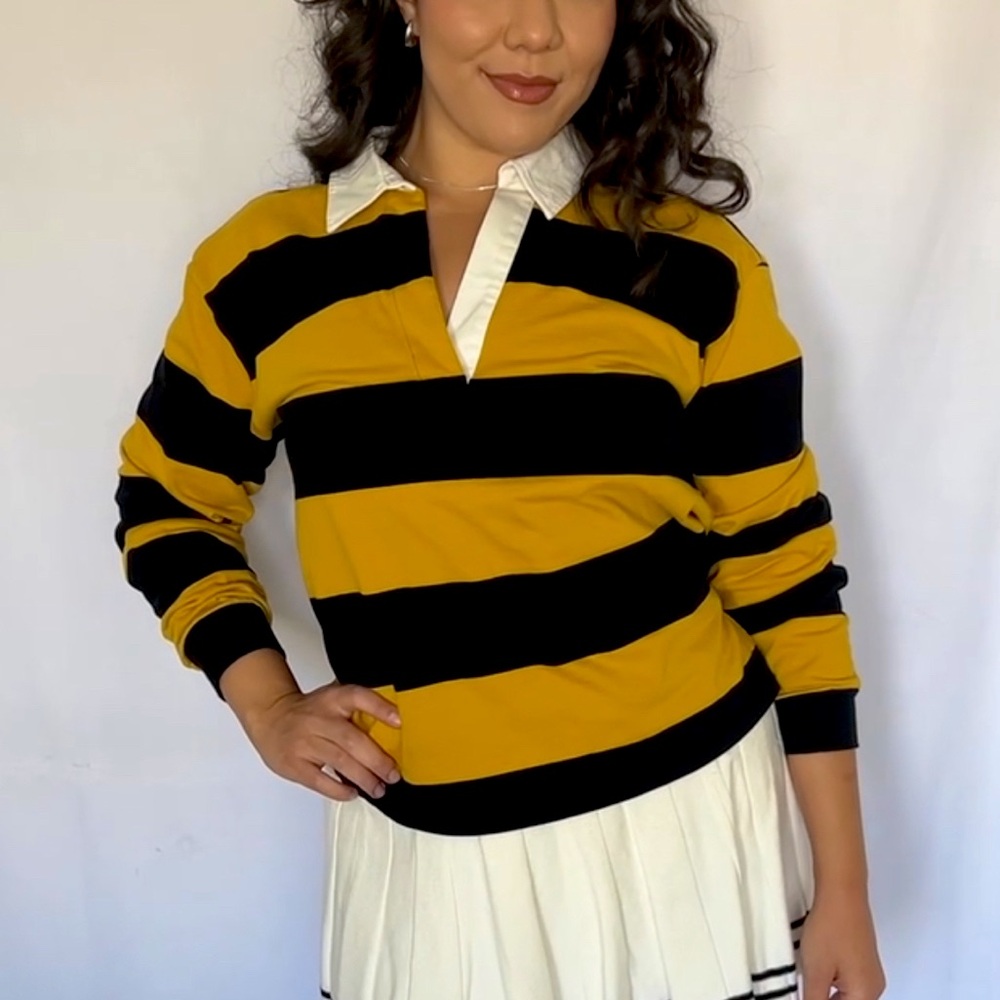 Good American Rugby Long Sleeve Polo Shirt In Emory And Black